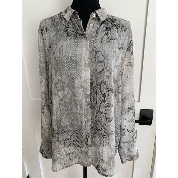 MINT VELVET Shirt Blouse Womens 14 Sheer  Snakeskin Print Botton Up Grey Career - Picture 1 of 7